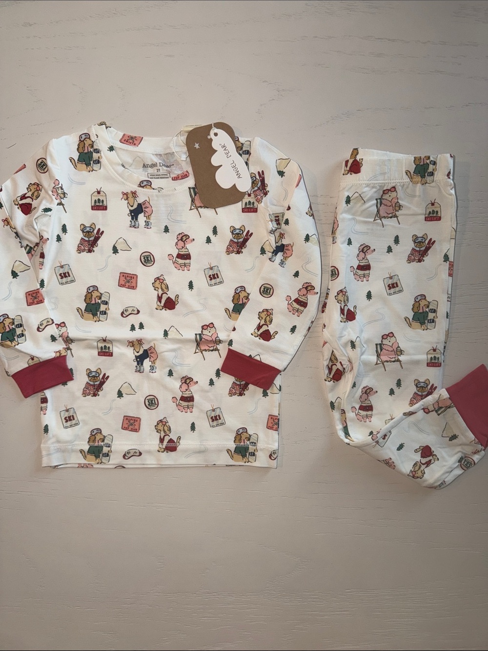 Angel Dear Ski Winter Sports Dog Print Pajama Set 2T 3/4 5/6 7/8